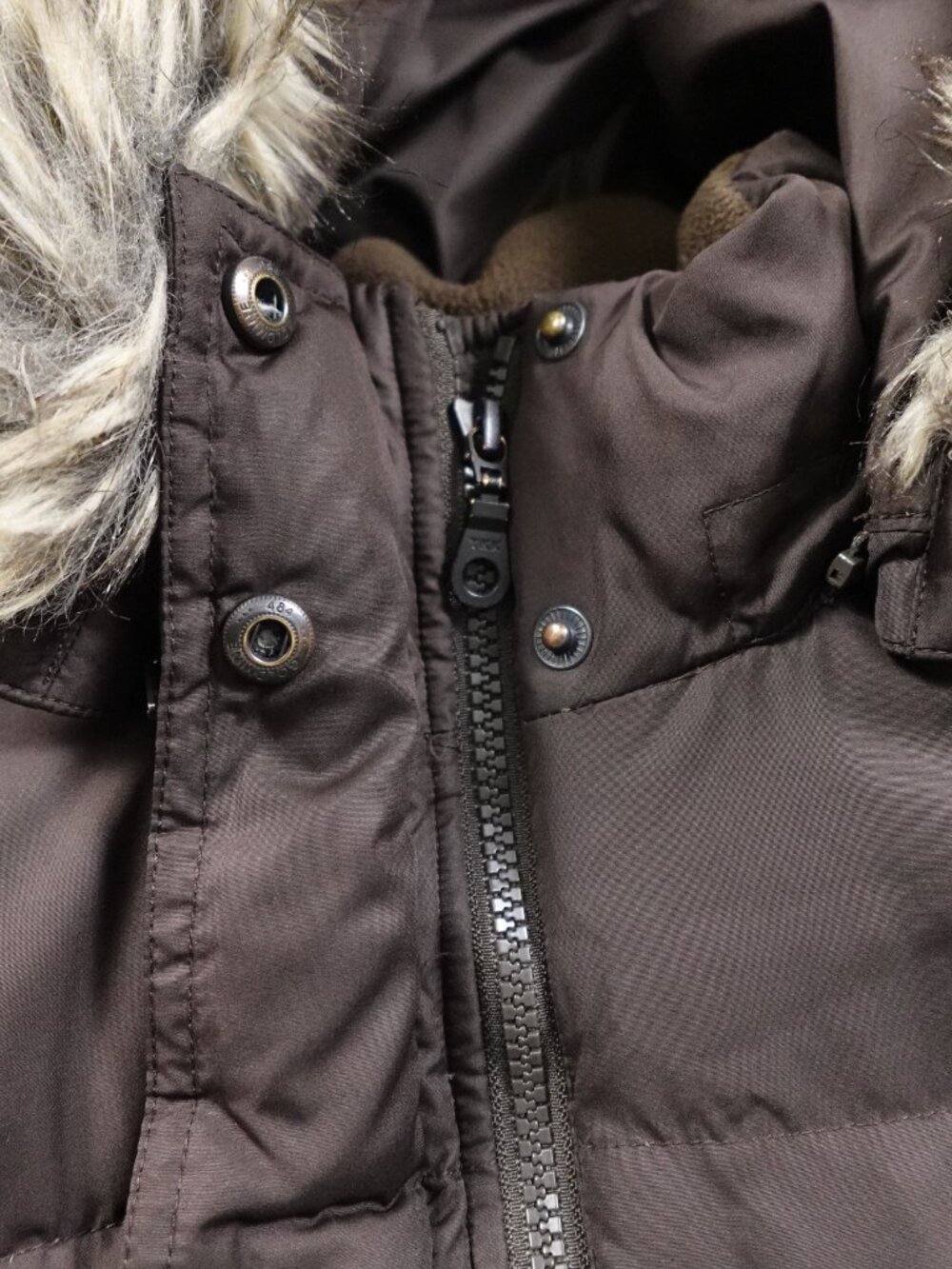 Eddie Bauer Down Maxi Coat Women’s Large Brown Faux Fur Hood Long Winter Parka - Picture 11 of 16